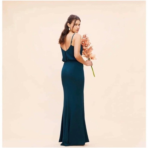 DRESS THE POPULATION Gracelyn Pine Blouson High Slit Maxi Dress Size Large NEW - Picture 13 of 14